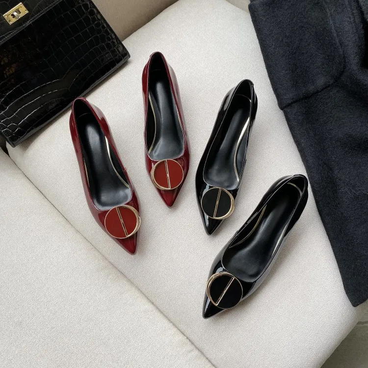 Женские туфли-лодочки MLJUESE из мягкой бычьей кожи с острым носком металлическим