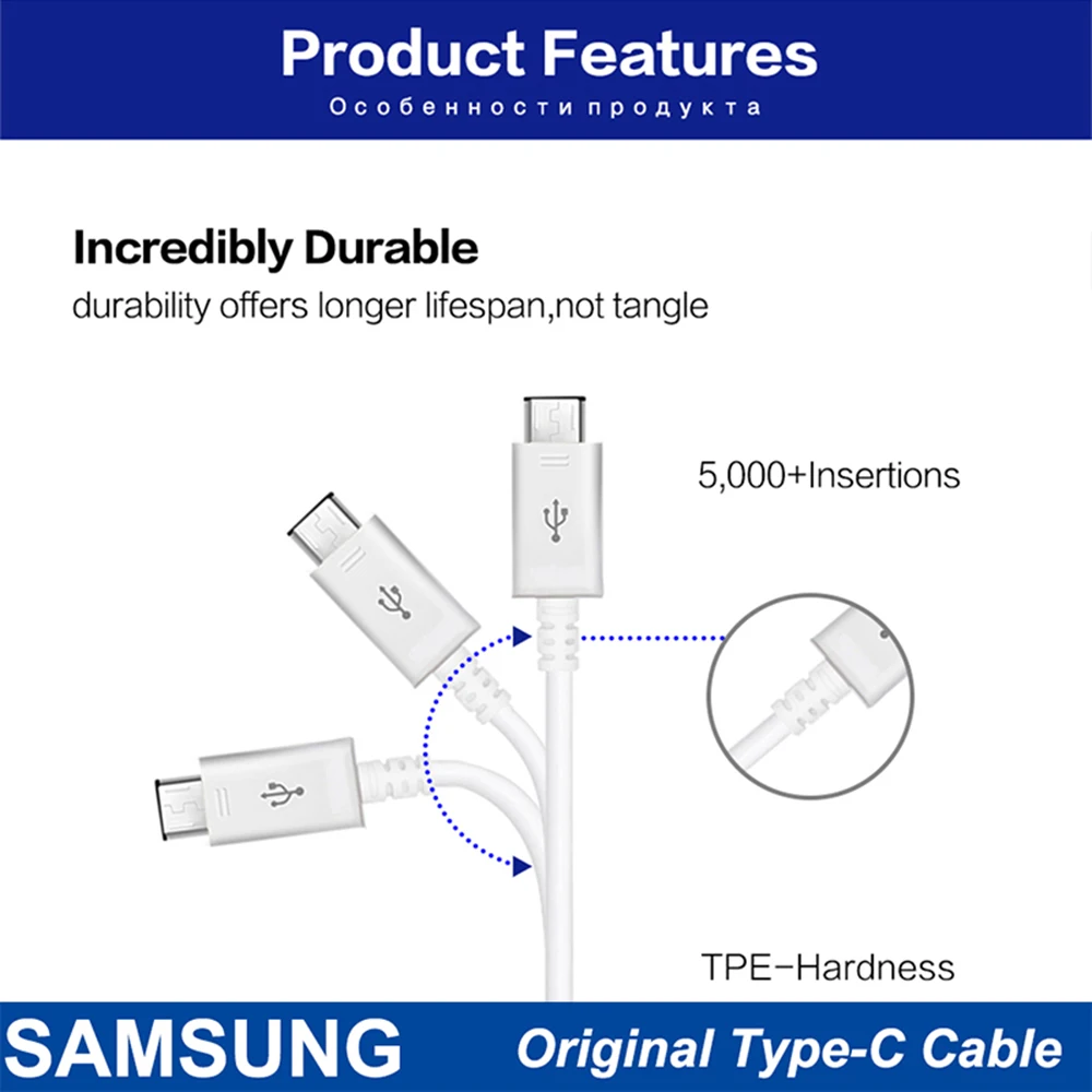 Сетевое зарядное устройство SamSung 5 В 2 А адаптер быстрой зарядки кабель Type-C для Galaxy