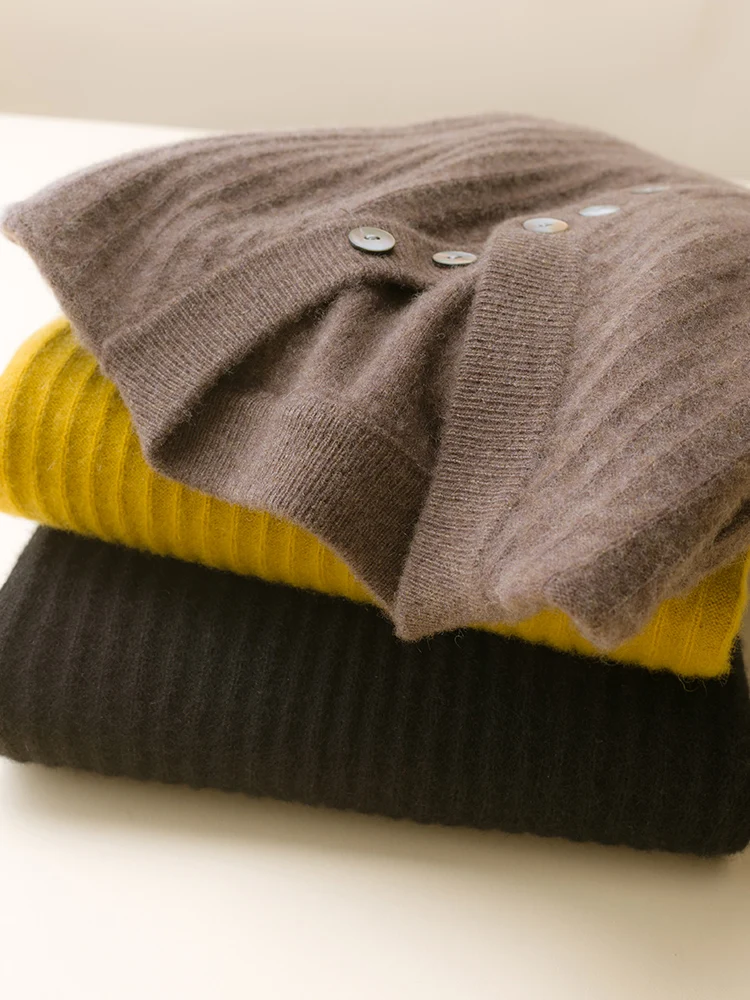 

V-neck drawstring long dress long skirt 100% pure mountain cashmere sweater women's slim sweater bottoming sweater