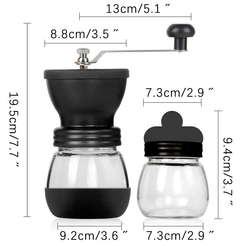 

Manual Ceramic Burr Coffee Bean Grinder Washable Coffee Grinder with Fortified Glass Storage Jar Coffee Machine Kitchen Tool