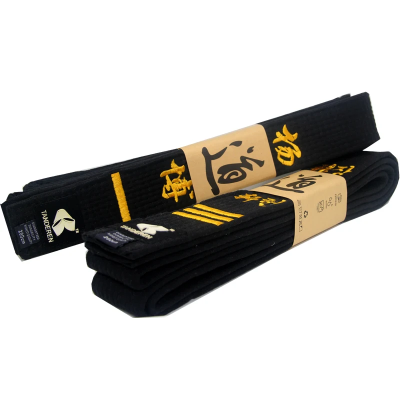 High Quality Cotton Taekwondo Waistband Customized Embroidered Golden Line Name Taekwondo Belt Men Karate Judo Uniform Protector