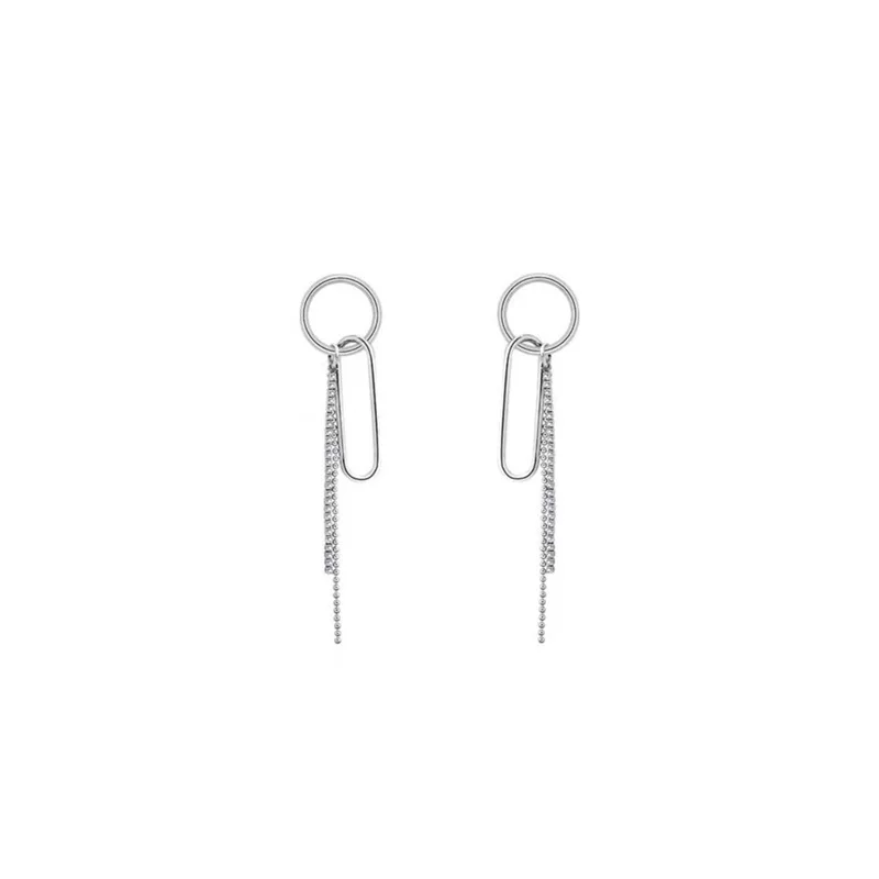 

Origin Summer Vintage Simple Silver Color Metal Chain Tassel Dangle Drop Earrings Round Punk for Women Girl Party Jewelry