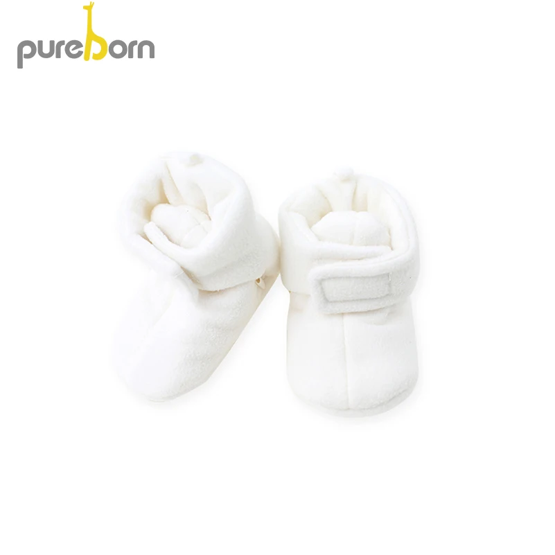 Pureborn/Обувь для новорожденных; Hookloop; мягкая подошва; обувь для маленьких девочек; Флисовые Тапочки для маленьких мальчиков; однотонные зимние Первые ходунки - Цвет: White