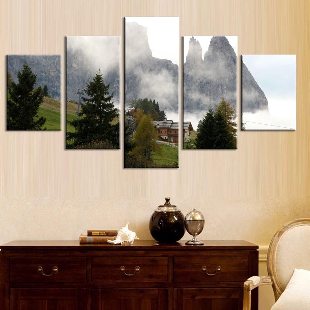 Модульные картины HD-принты городское здание холст живопись пейзаж 5 шт.