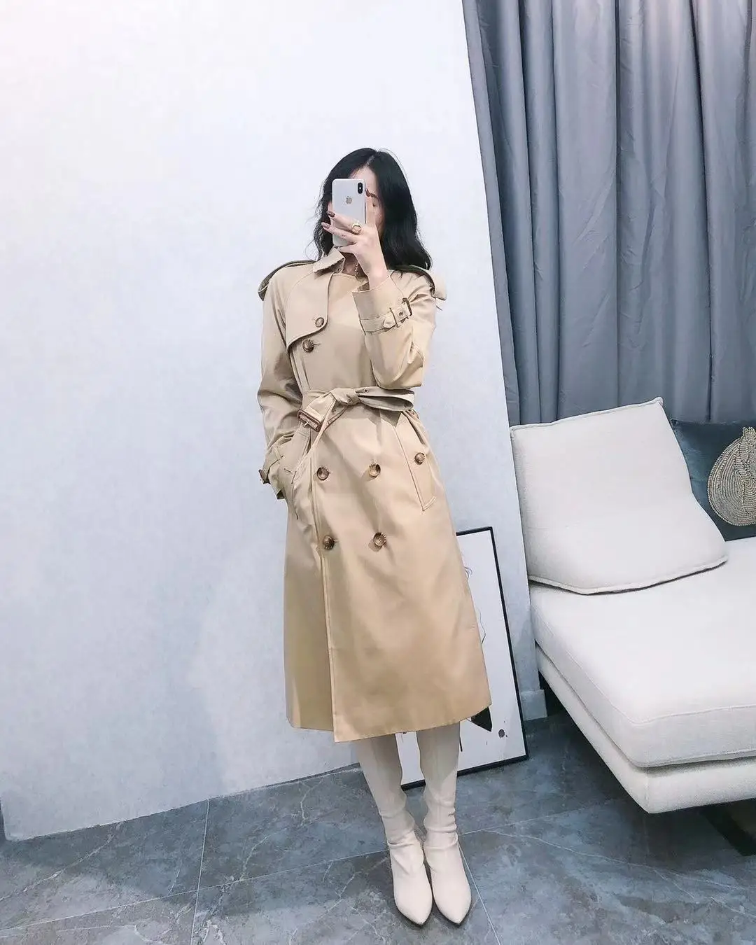 

Women's trench coat waterproof British extended coat new fashion coat in autumn and winter