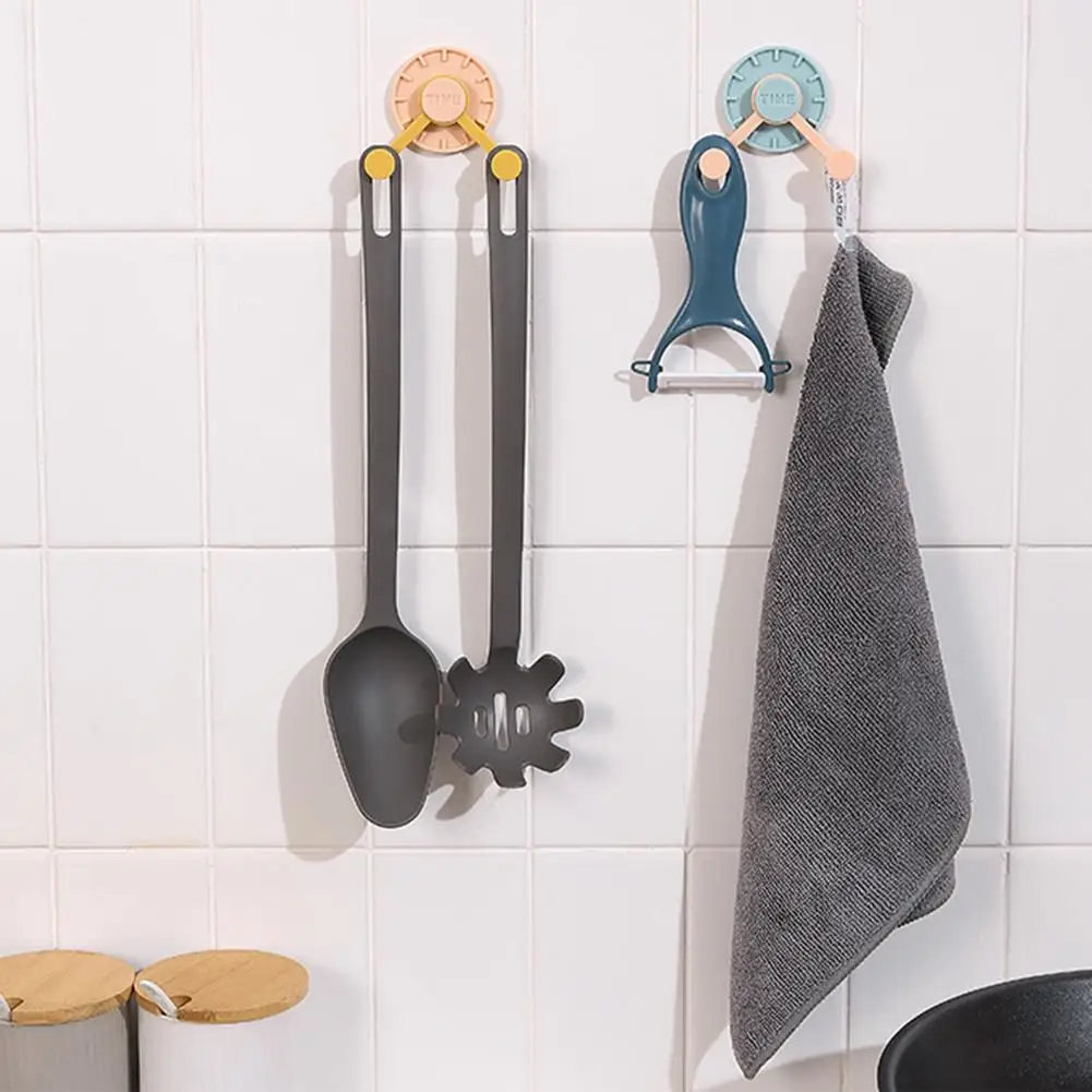 

4PCS Clock Shape 360 Rotating Hook Creativity Clock Shape Storage Hooks Plastic Waterproof Punch-free Wall Holder Hangers