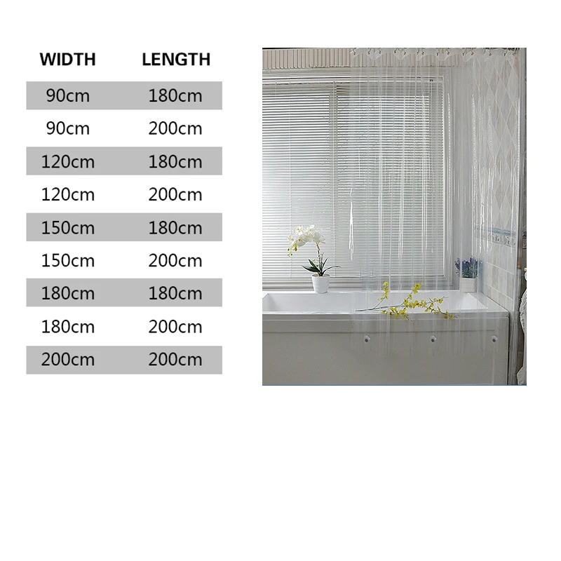 

Shower Curtain Transparent Bath Curtain Waterproof White Plastic Shower Curtains Liner Home Bathroom Mildew PEVA Bath Curtains