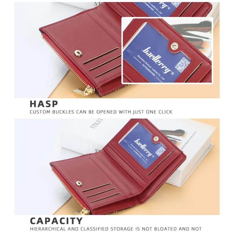 

J60D Women Small Wallet Stylish Letters Print Faux Leather Multi-Slots Short Vertical Zipper Coin Purse Mini Hasp Card Holder ID