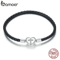 bamoer silver black cross bracelet 925 sterling silver basic leather chain bracelets for women engagement jewelry gift scb205