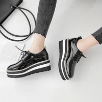 women stripes platform flats lace up shoes japanned leather elevated bullock shoes lady round toe creepers single brogue muffin