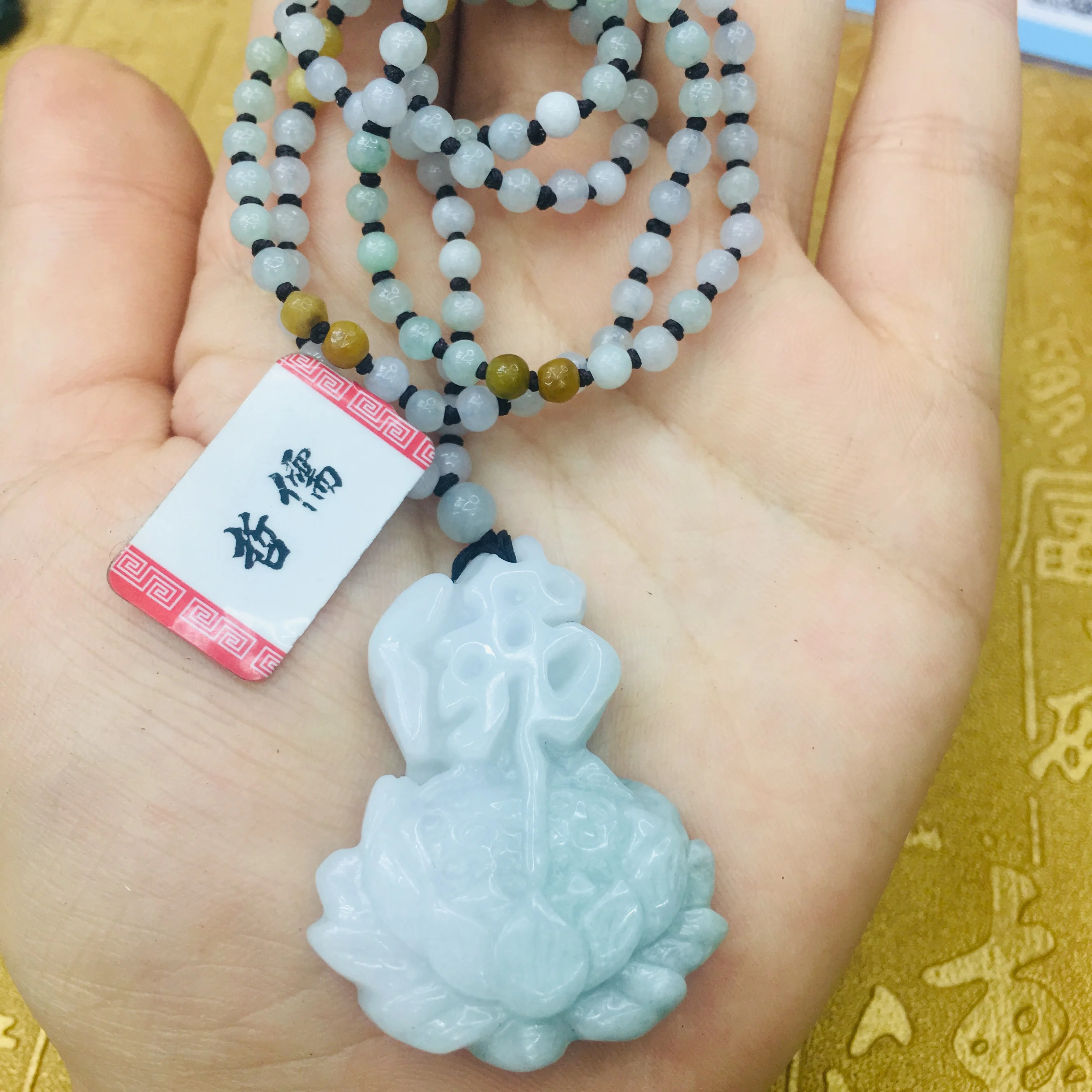 Натуральный JADESt кулон резной Лотос Будда с Tri цветной шарик ожерелье мужчин и