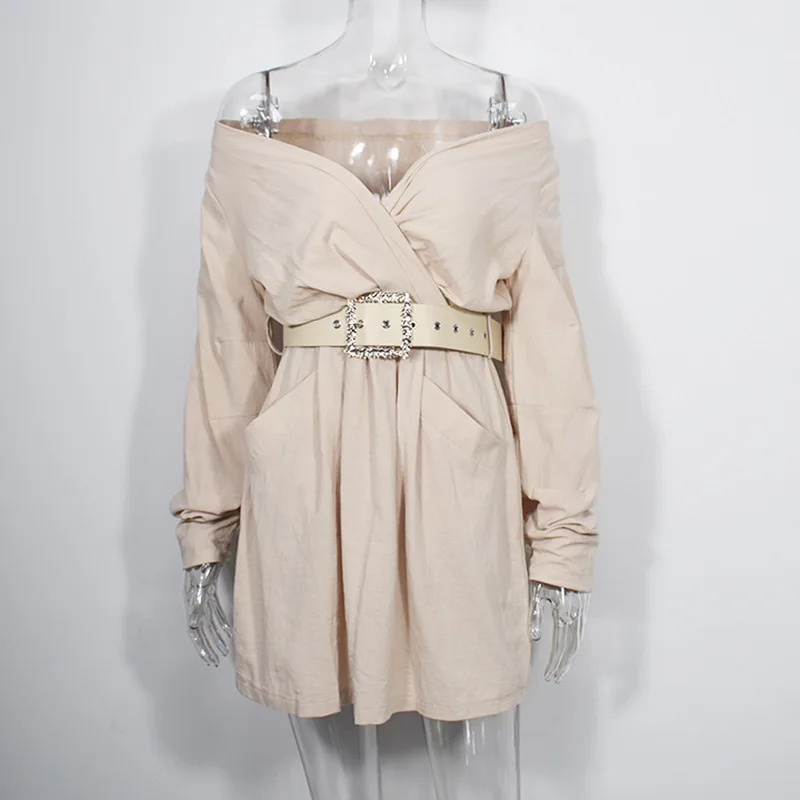 

One Piece Dropshipping 2019 Cross-Border Hot Belt Lantern Sleeve off-Shoulder Short Skirt Personality Summer Women's Dress