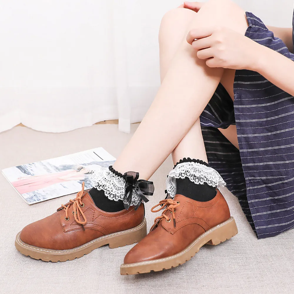

1 Pair Women Harajuku Sweet Retro Lace Short Socks Lolita Frilly Ruffle Cotton Princess Socks Girls Soft Ankle Socks Foot Socks