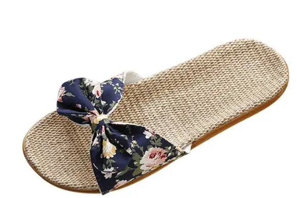 YEELOCA 2020 ohemia Bowknot shoes woman Flax Linen Flip Flops Beach Shoes Sandals Slipper XS044 | Обувь