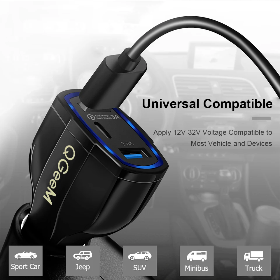 QGEEM QC 3,0 USB C автомобильное зарядное устройство с 3 портами Быстрая зарядка 3,0 быстрое зарядное устройство для автомобильного телефона зарядный адаптер для iPhone Xiaomi mi 9 Red mi