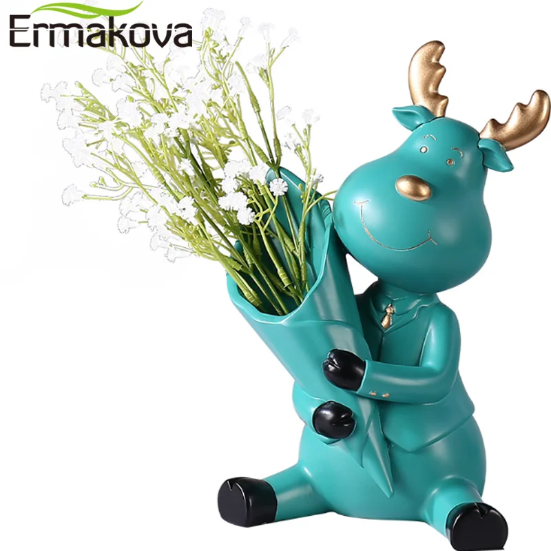 

ERMAKOVA Cute Deer Figurine Vase Deer Home Decoration Ornament Gift Decorative Accessories Resin Art Sculpture