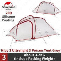 naturehike hiby3 ultralight camping tent 20d nylon grey white double layer outdoor rainproof 3 persons portable family tent