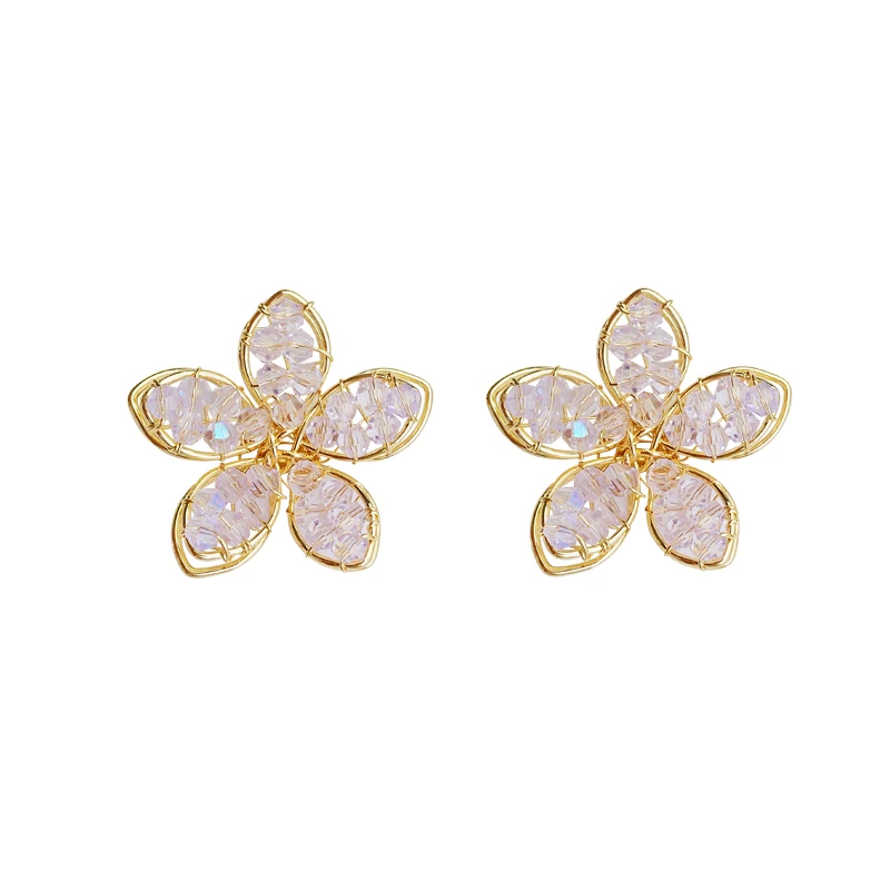 

Fresh Crystal Winding Flower Earrings for Women Refined Long Earrings Korean Internet Influencer Stud Earrings Women's