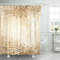 brown vintage old music sheet musical notes yellow page shower curtain waterproof polyester fabric 72 x 72 inches set with hooks