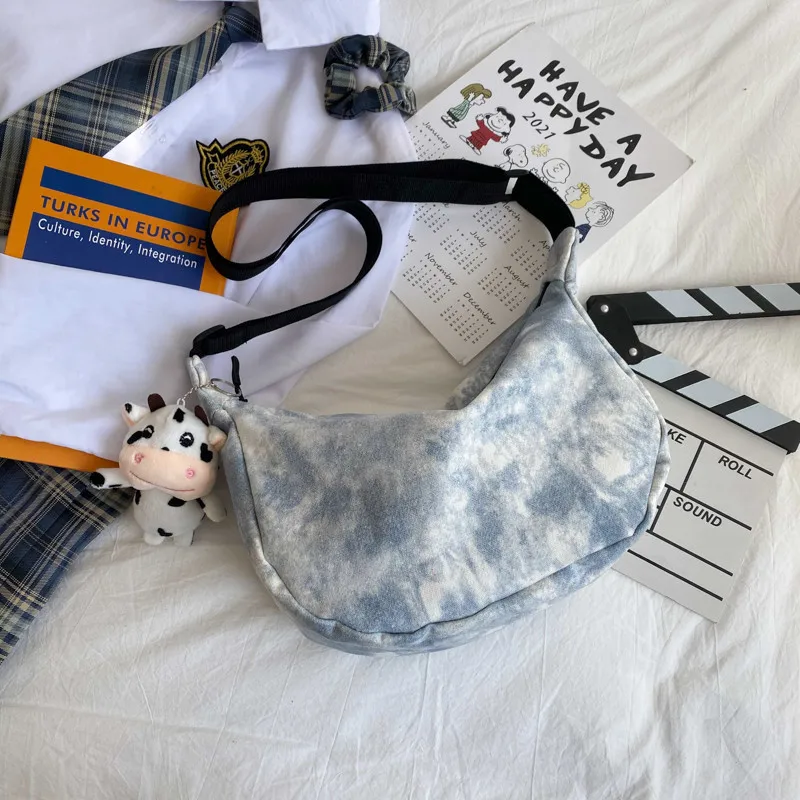

Canvas Dumpling Wrapper Tie-dye Gradient Harajuku Soft Girl Vintage Sense Simple Casual College Style Messenger Bag