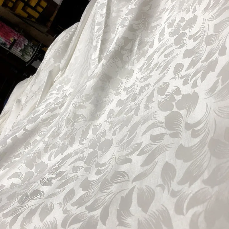 Натуральный 60% шелк и 40% хлопок жаккардовая белая атласная винтажная ткань ханьфу