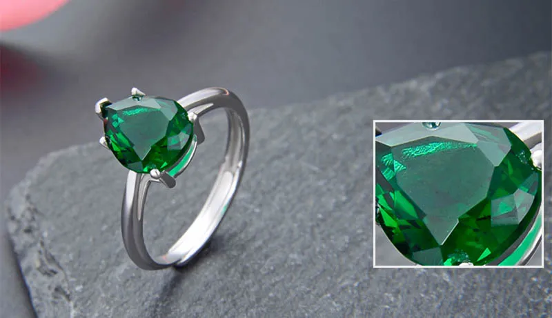 Jellystory Classic 925 Sterling Silver Open Rings Water Drop Shaped Emerald Gemstones for Women Fine Jewelry Wedding Party Gifts