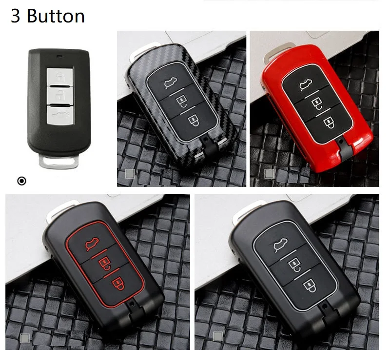 Carbon fiber Alloy+Silicone Car Smart Key Case Cover For Mitsubishi Outlander Lancer 10 Pajero Sport EX ASX Colt Grandis L200 | Автомобили
