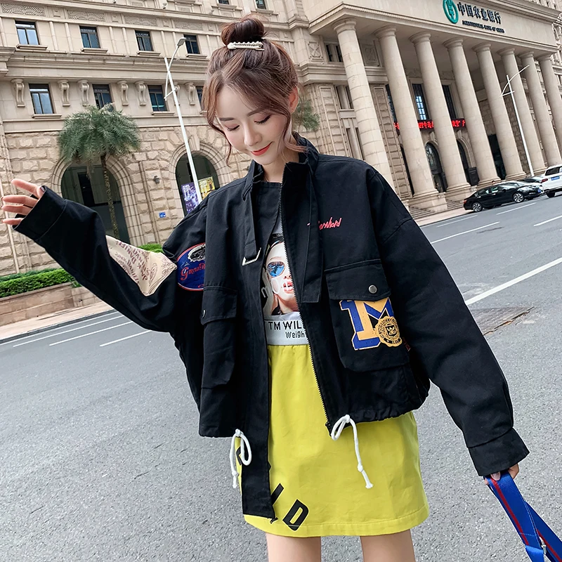 Женский Harajuku с принтом хаки Армейский зеленый черный огромный парень свободные