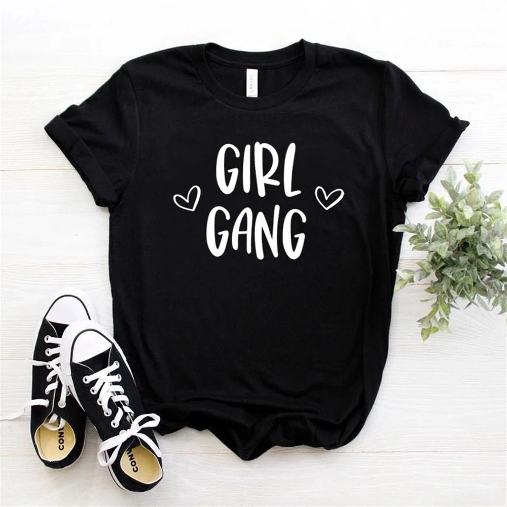 

Women T Shirt Girl Gang Heart Print Tshirt Women Short Sleeve O Neck T-shirt Ladies Causal Tee Shirt