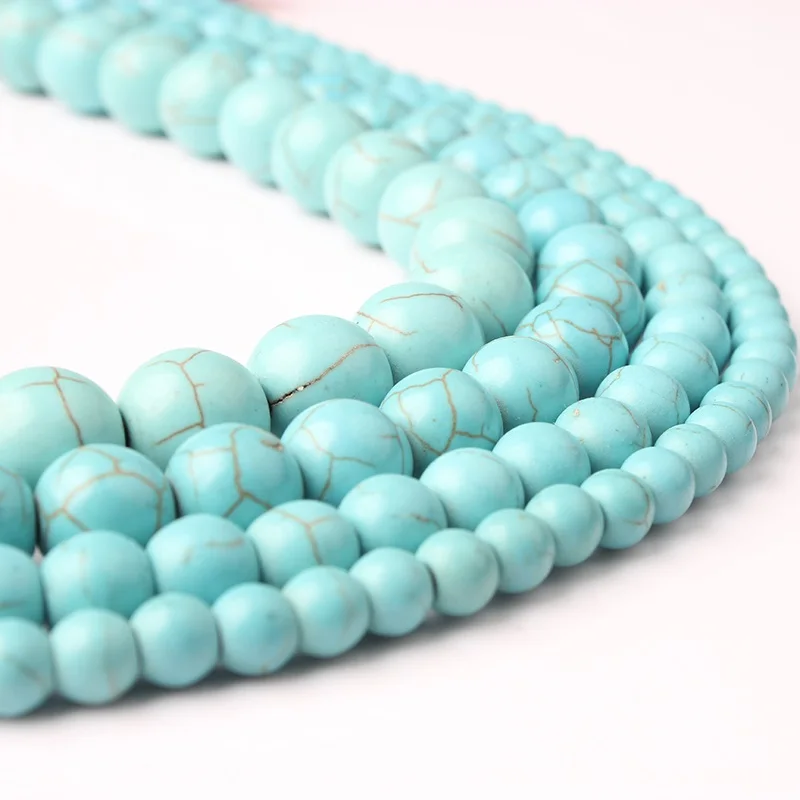 turquoise Ланьли 4/6/8/10 мм из натурального камня, небесно-голубой, бирюзой бусины россыпью подходит для diy-декораций, браслет ожерелье ювелирные изделия аксессуары - Цвет: turquoise