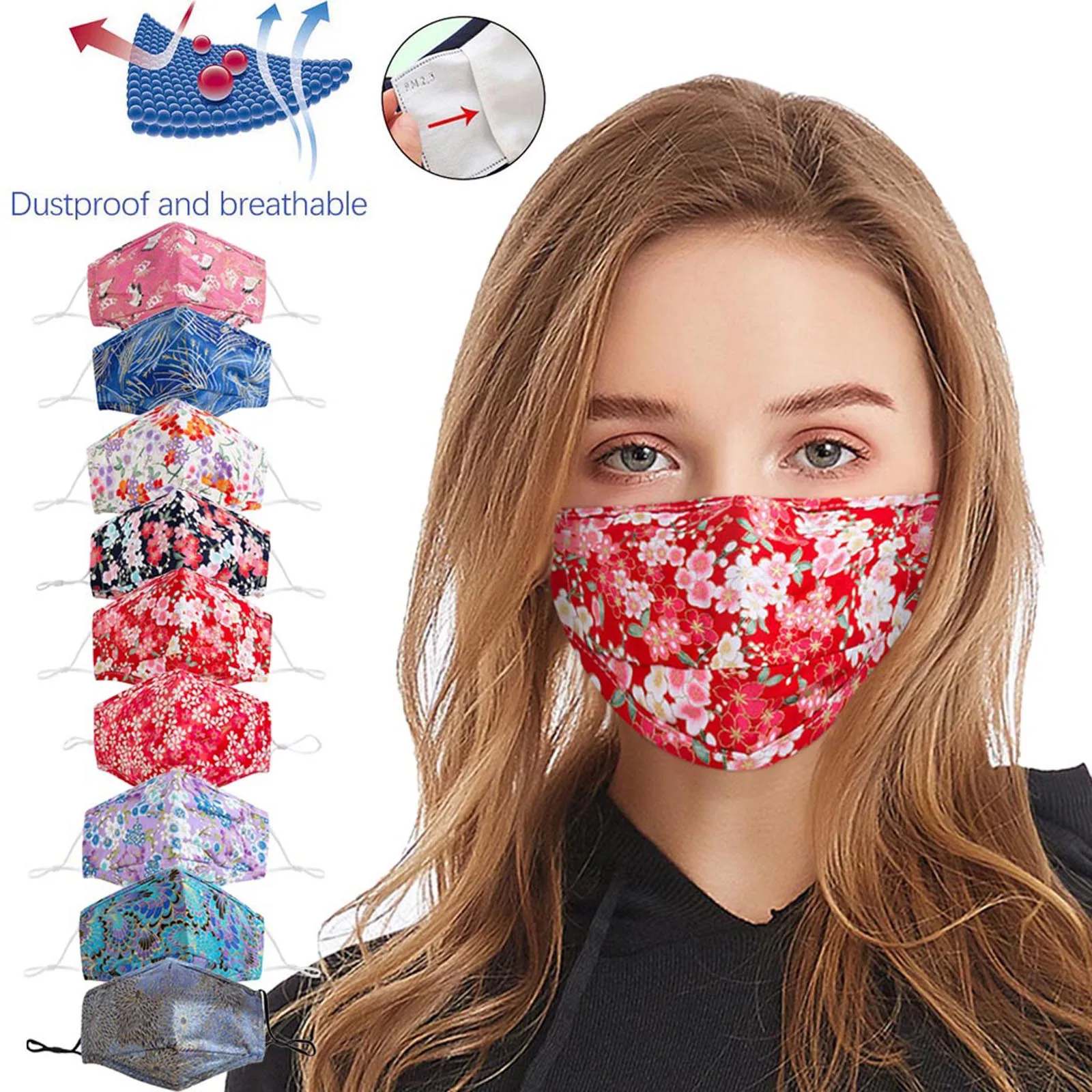 

2020 Fashion Mouth Face Mask Adult Women Floral Print Adjustable Washable Safet Protect Haze Face Mask Mascarilla Reutilizable