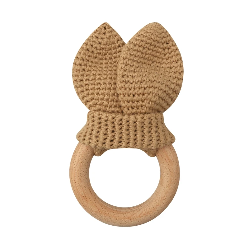 

BPA Free Crochet Wooden Ring Baby Teether Cute Bunny Rattle Infant Teething Toy