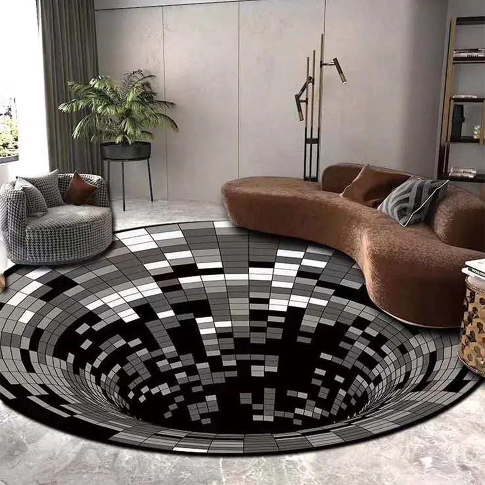 

Стерео круглый ковер с 3d принтом, ковер с оптическими иллюзионными областями, коврик для пола, нескользящий коврик для двери, коврики для до...