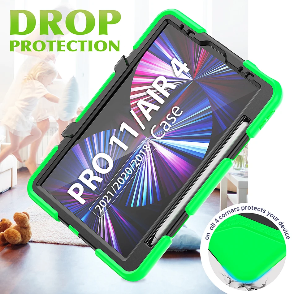 Three Layers Protective Silicone Case with Pencil Slot Funda Stand for iPad Air 4 Pro 11 Shokcproof Cover 2021 2018 2020 |