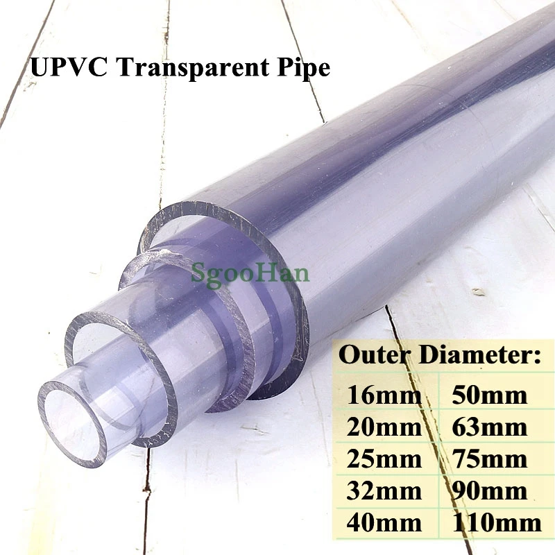 

2pcs Length 49~50cm Outer Diameter 16~110mm UPVC Transparent Pipe Aquarium Fish Tank Tube Garden Irrigation Watering Fittings