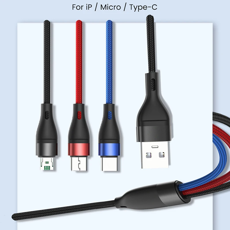 2 м длинный USB-кабель 3 в 1 кабель Автомобильное зарядное устройство провод Тип C