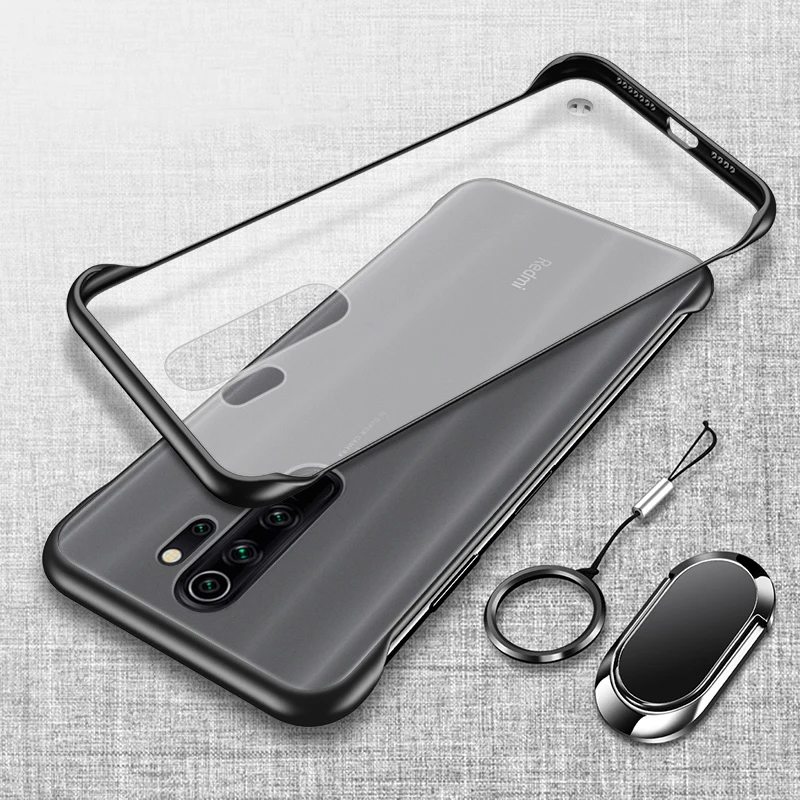 Чехол для Xiaomi Redmi 9 жесткий матовый прозрачный тонкий с кольцом подставкой
