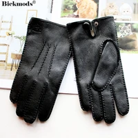 deerskin gloves mens touch screen high quality leather 2021 new hand stitched thin wool lining keeps warm in autumn and winter