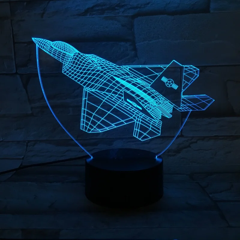 Самолет истребитель Usb светодиодный ночной Светильник 3D Иллюзия домашний декор