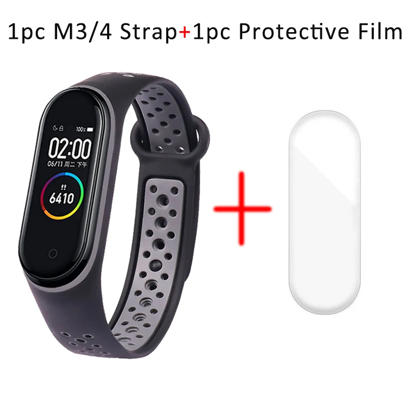 Дышащий ремешок на запястье для смарт часов Xiaomi Mi Band 3 4 M3 M4 Защитная пленка MiBand