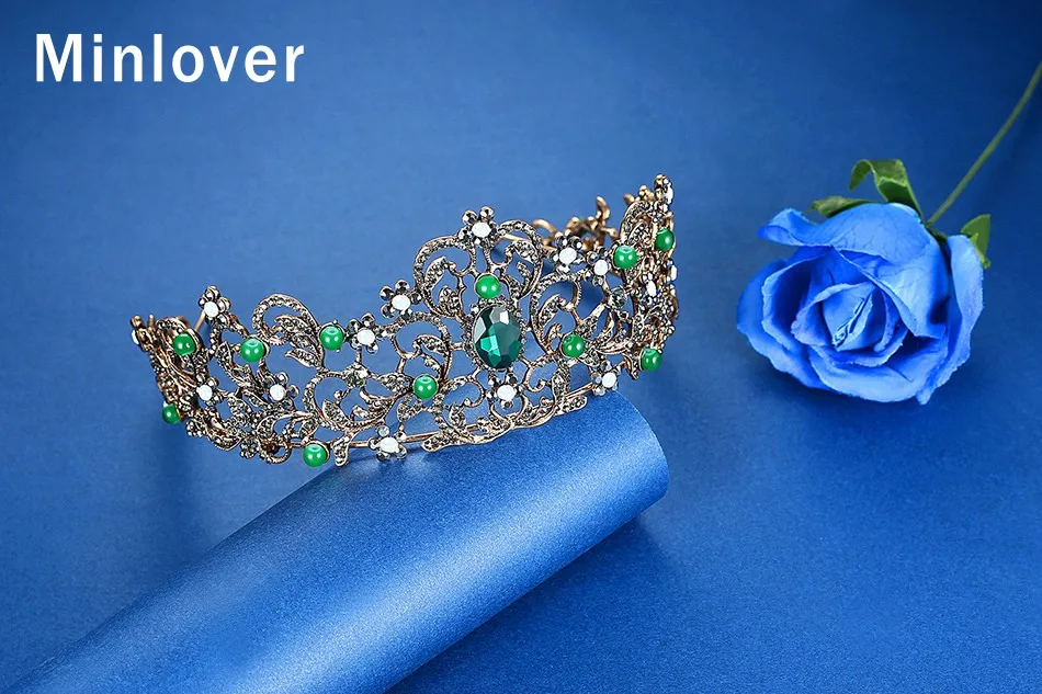 Minlover зеленый кристалл барокко невесты диадемы и короны для женщин Свадебные украшения волос аксессуары королева диадема, Корона повязка на голову
