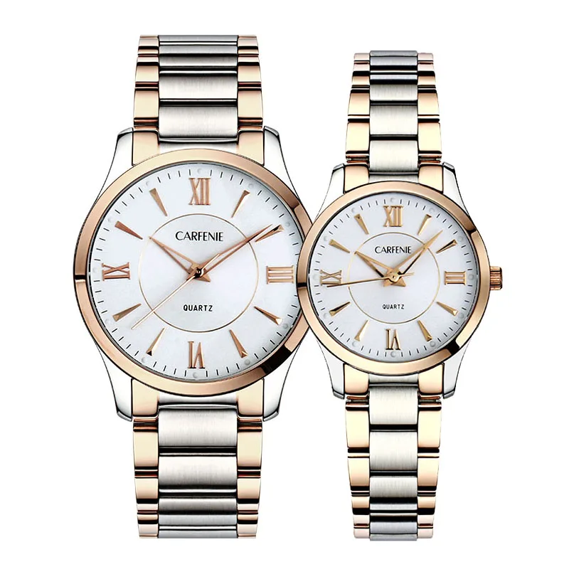 

CARFENIE Fashion Lovers Watches Men Women Business Waterproof Clock Silver Steel Mens Watches Casual Ladies Quartz Wristwatch