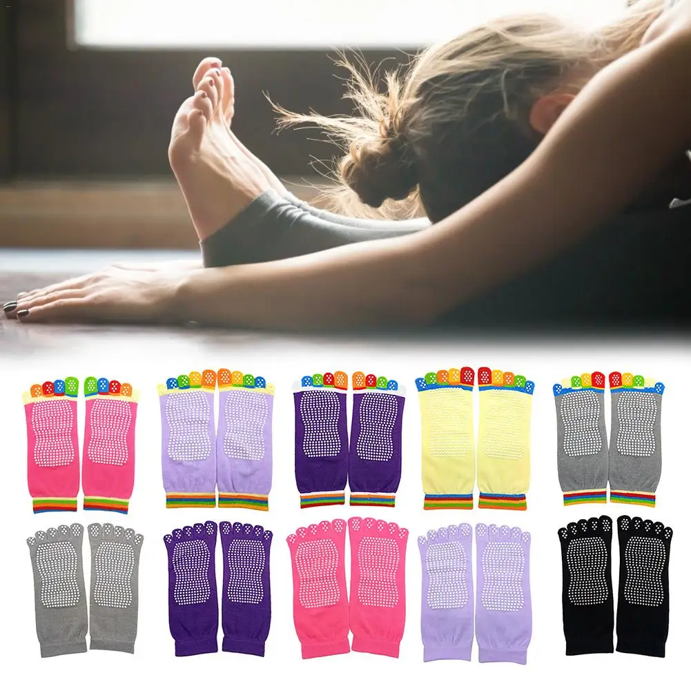 Для женщин Йога носки противоскользящие с пальцами низким вырезом на спине