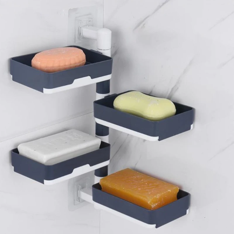 

Rotating drain soap holder bathroom wall hanging three-layer soap dish free perforated bathroom soap box holder HOT