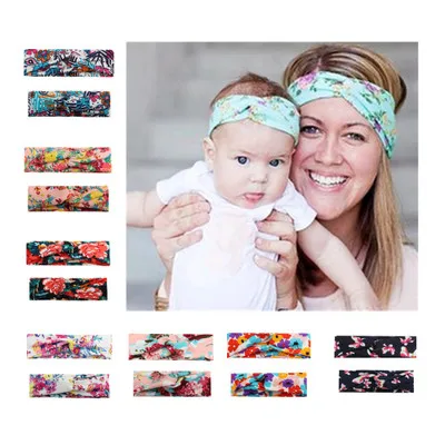 2pcs/lot baby and mother headband New European parent-child printed headbands hair accessories Cross stretch cotton - купить по