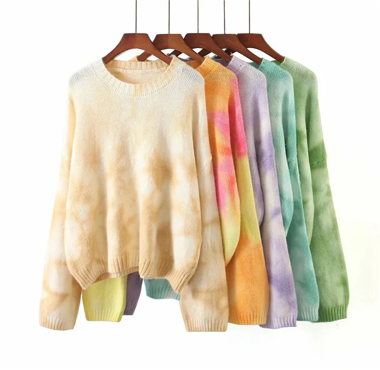 

Women Sweaters Fashion 2020 Winter Autumn Round Neck Tie-dye Long Sleeves Women Sweaters and Pullovers Bottom Female