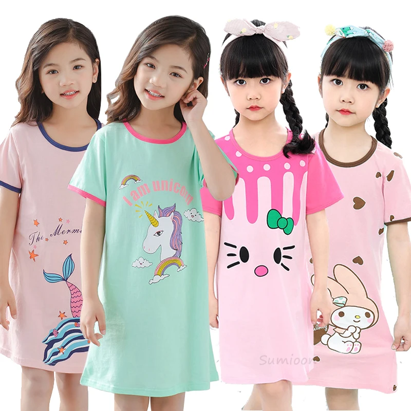 Модная детская одежда летняя для сна девочек ночная рубашка с мультяшным