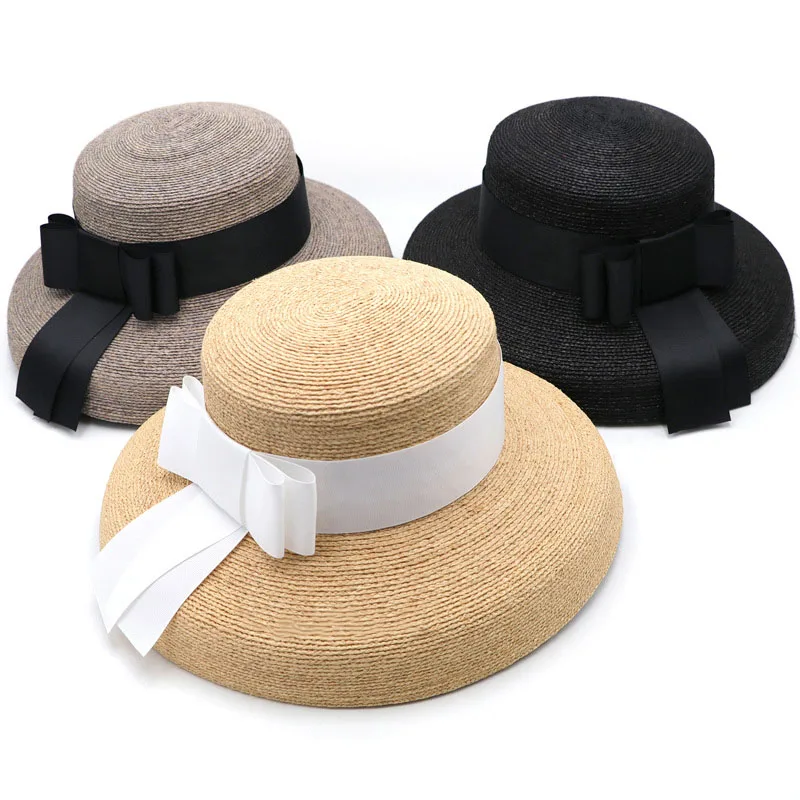 Соломенная шляпа с широкими полями женская пляжная от солнца бежевая черная