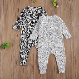 Infant Kids Baby One-piece Printed Romper Long Sleeve Front Single Breasted Jumpsuit