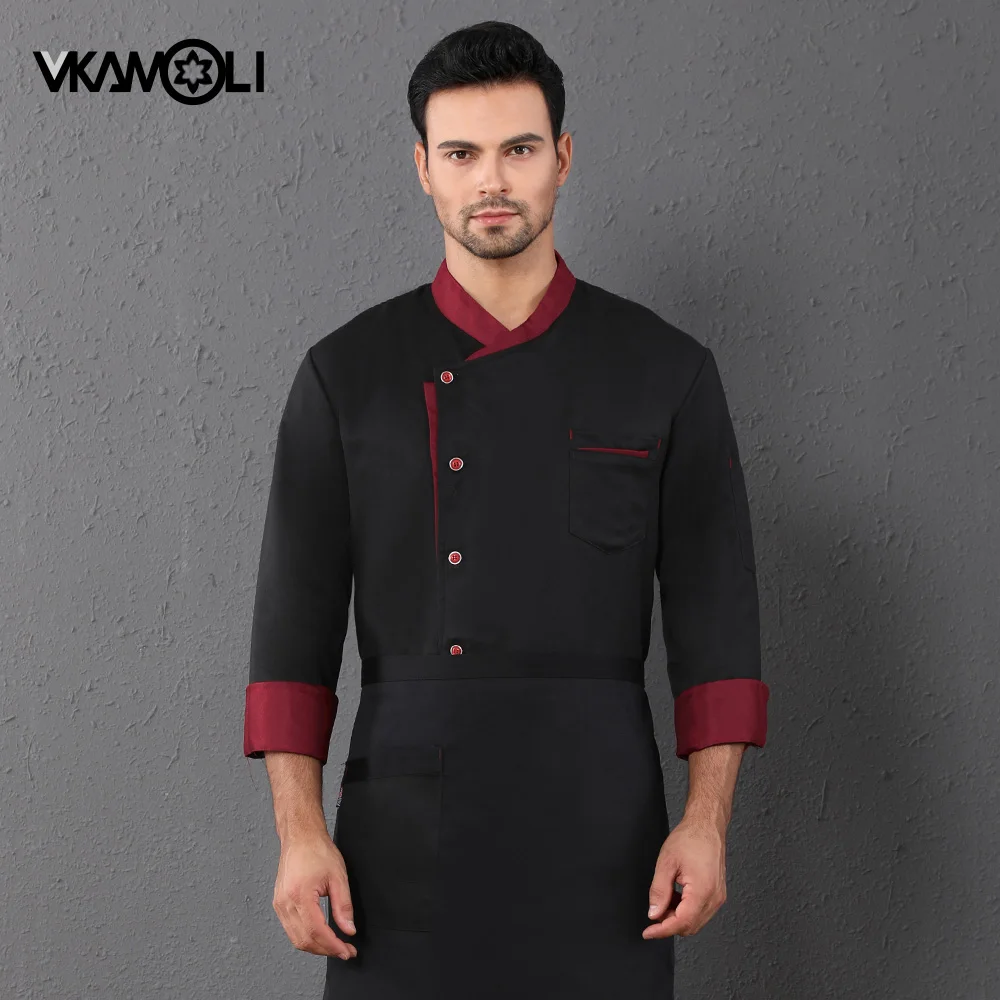 Vkamoli-ropa de Chef, uniforme de manga larga, abrigo de cocina para restaurante, Chef, camarero, chaquetas de trabajo, mono profesional